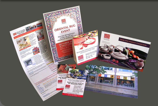 E-newsletter, posters, tent cards, postcards, flyers, ads  and store banners for Ten Thousan Villages of Cleveland