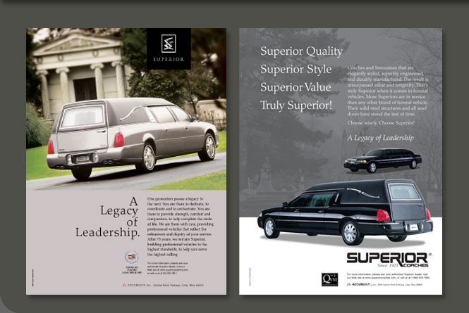 Superior Hearse and Limousine trade ads for Accubuilt, Inc.